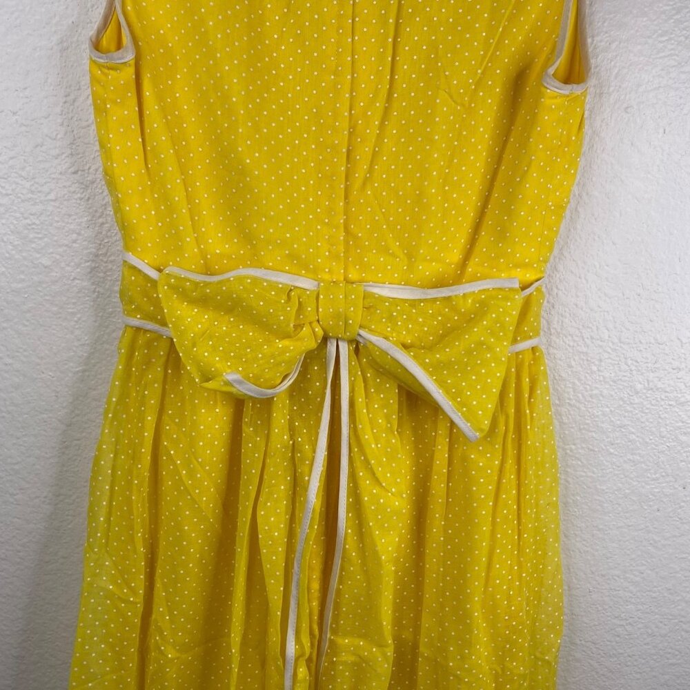 Vintage Miss Elliette Dress Sleeveless Maxi Micro Polka Dot Ruffle Hem Yellow 8 - Picture 11 of 16